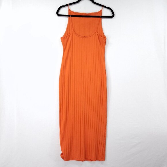 Zara Women Large Orange Strappy Ribbed Maxi Slip Dress - Picture 2 of 12